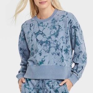 JoyLab Women's Blue Marble Print Relaxed Fit Sweatshirt